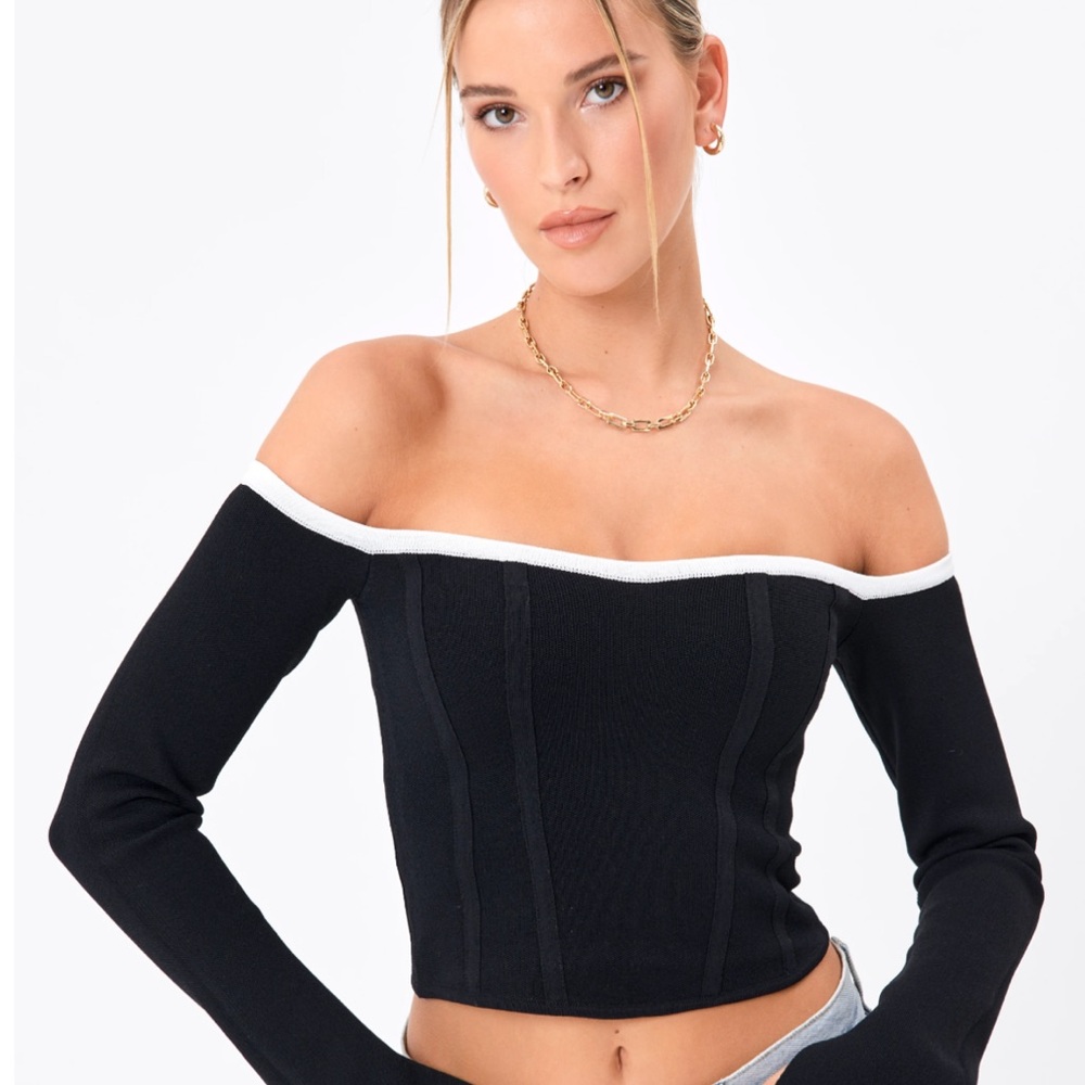 Off Shoulder Split Long Sleeve Knit